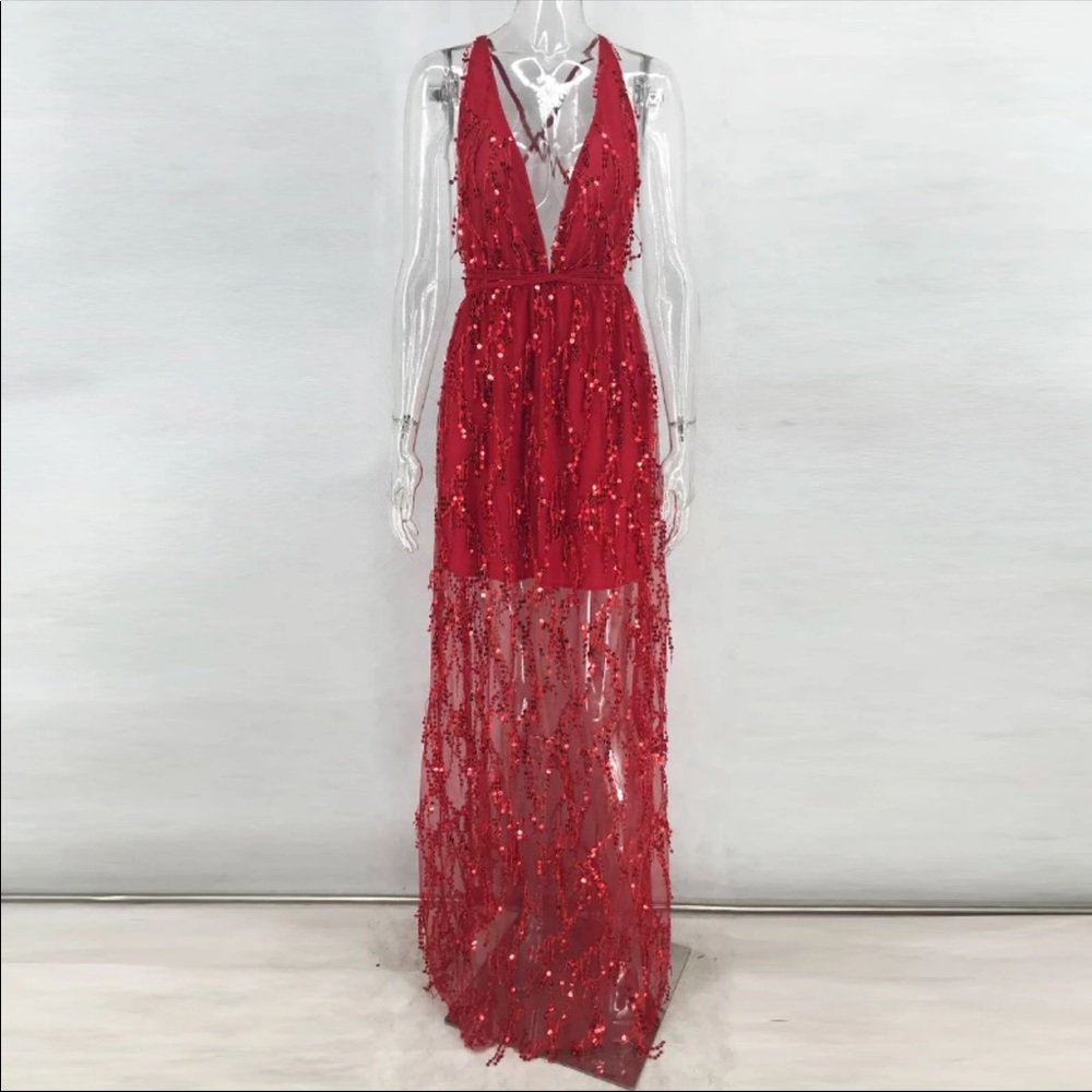 Red sequin maxi dress